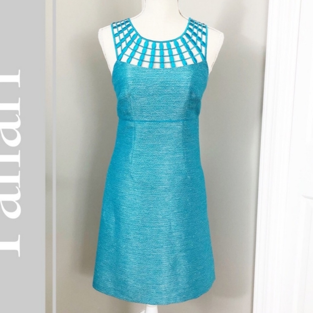 Tahari Teal Metallic Cocktail Dress